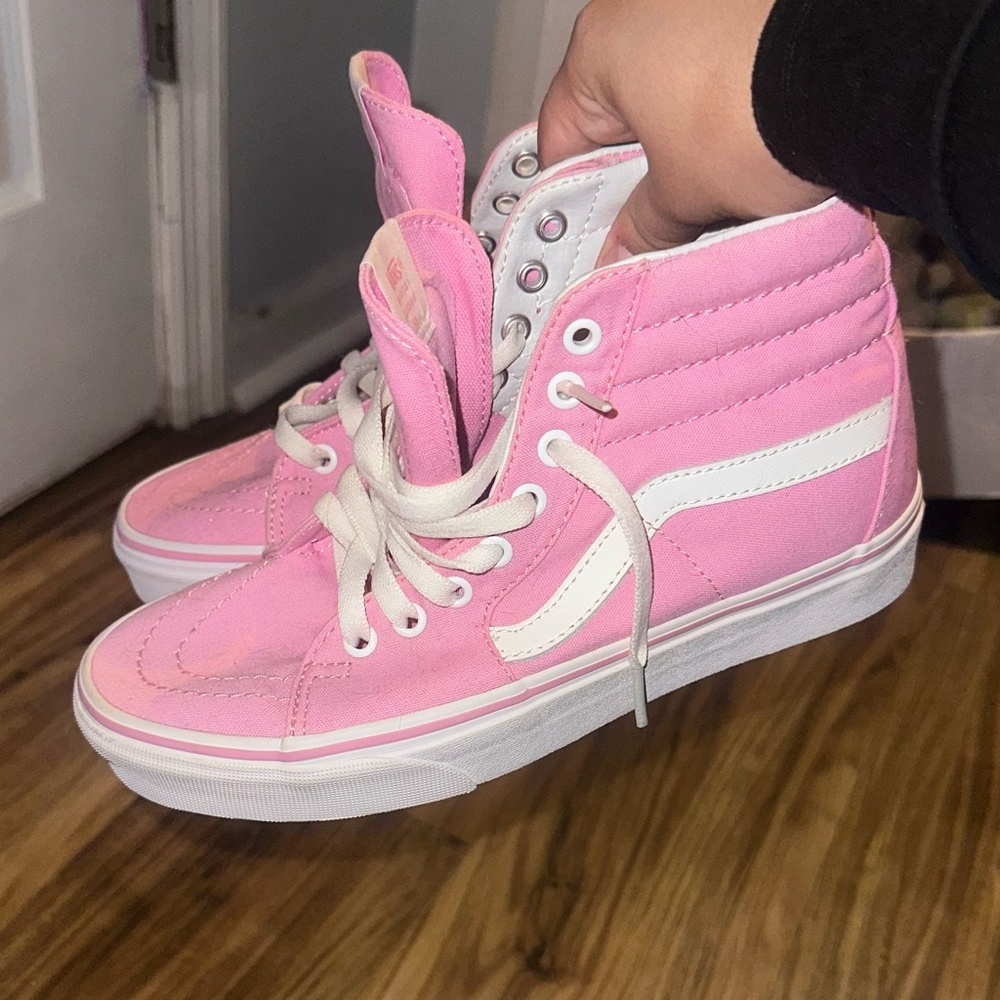 Vans Pink and White High-Top Sneakers